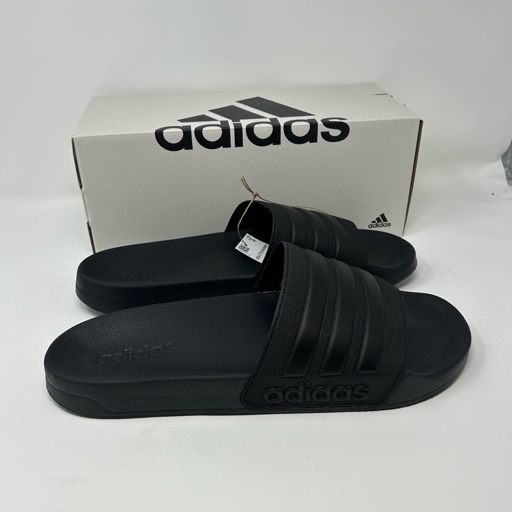 Adidas Adilette Shower Slides US Men Size 13/ Women Size 14 Black GZ3772 - Picture 2 of 8